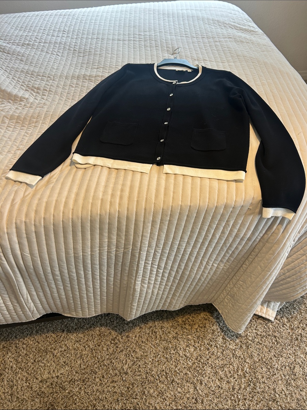 Cyrus Black Cardigan with Cream Trim - Picture 5 of 5